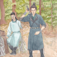 Tang Dynasty Hei Xiazi and Xiaoge in a forest